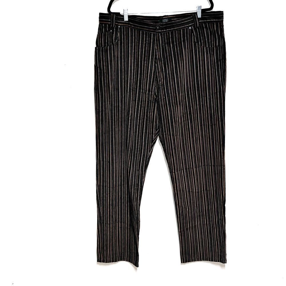 NWOT Versace Classic V2 Mens Brown Black Pinstriped Corduroy Pants Sz 44 W 34 L